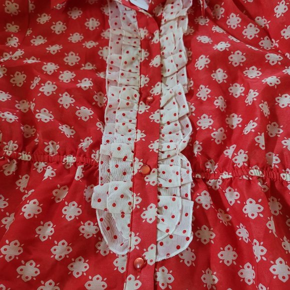 Charlotte Russe Top Floral Red Polka Dot Button Tunic Shirt Vintage Retr… - Picture 7 of 13